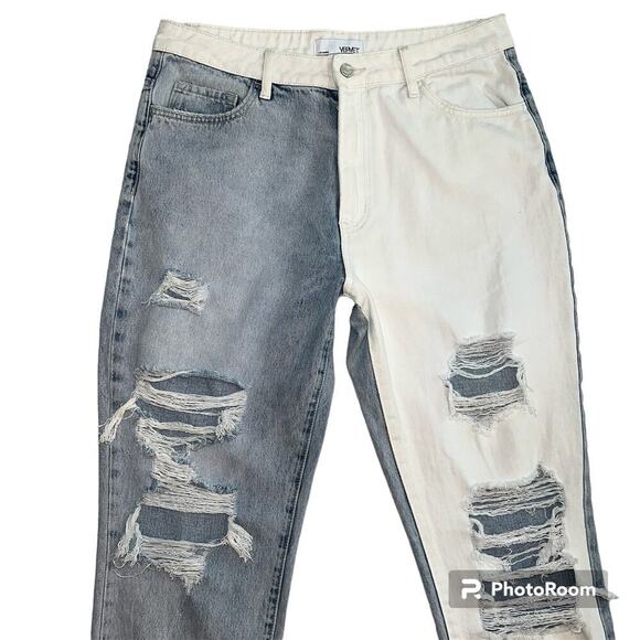 Vervet Steady Heart Split Two Tone Mom Jeans Distressed Blur White V2804 Size 30 - Picture 4 of 12